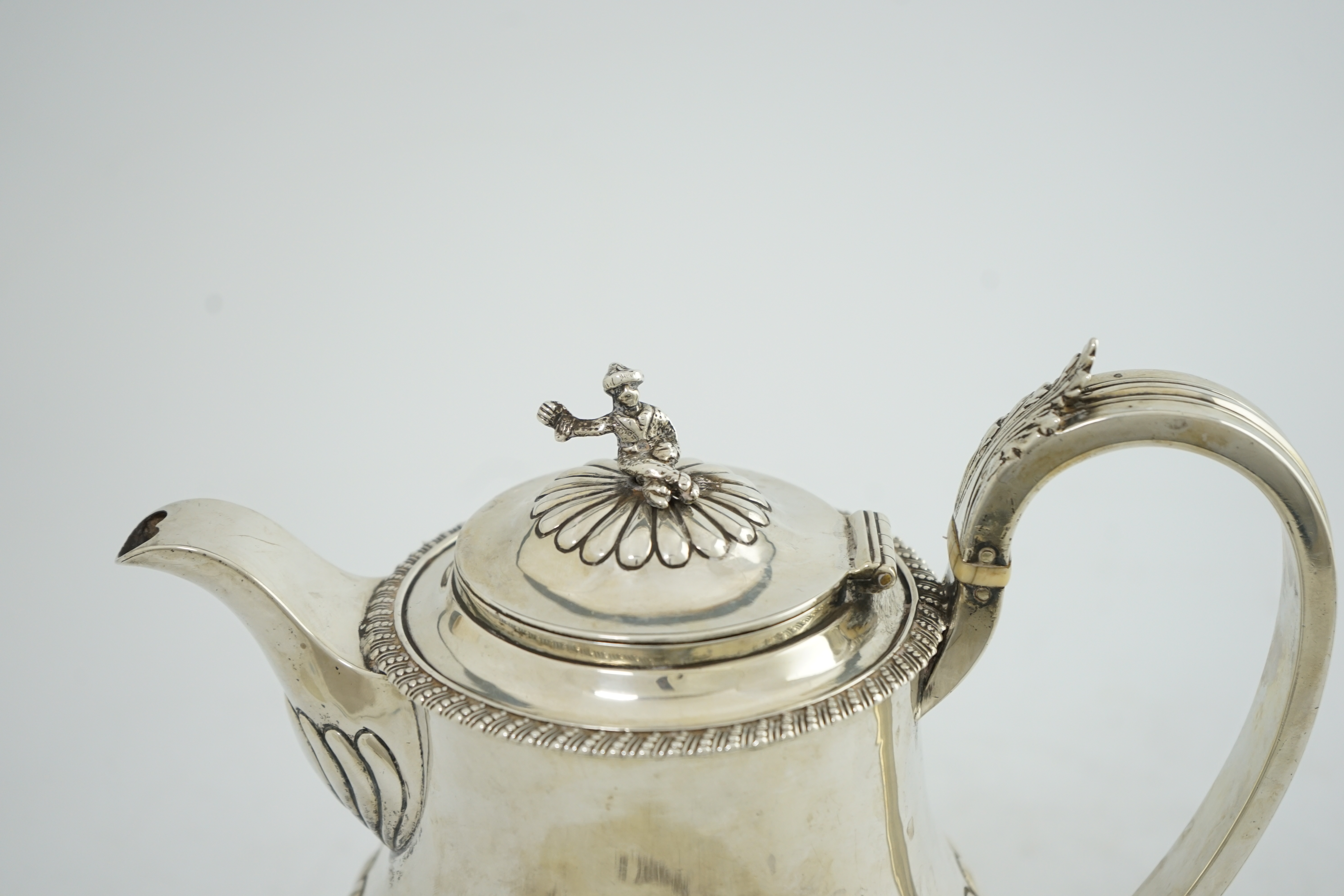 A George IV demi-fluted silver hot water pot, by Michael Linsey?